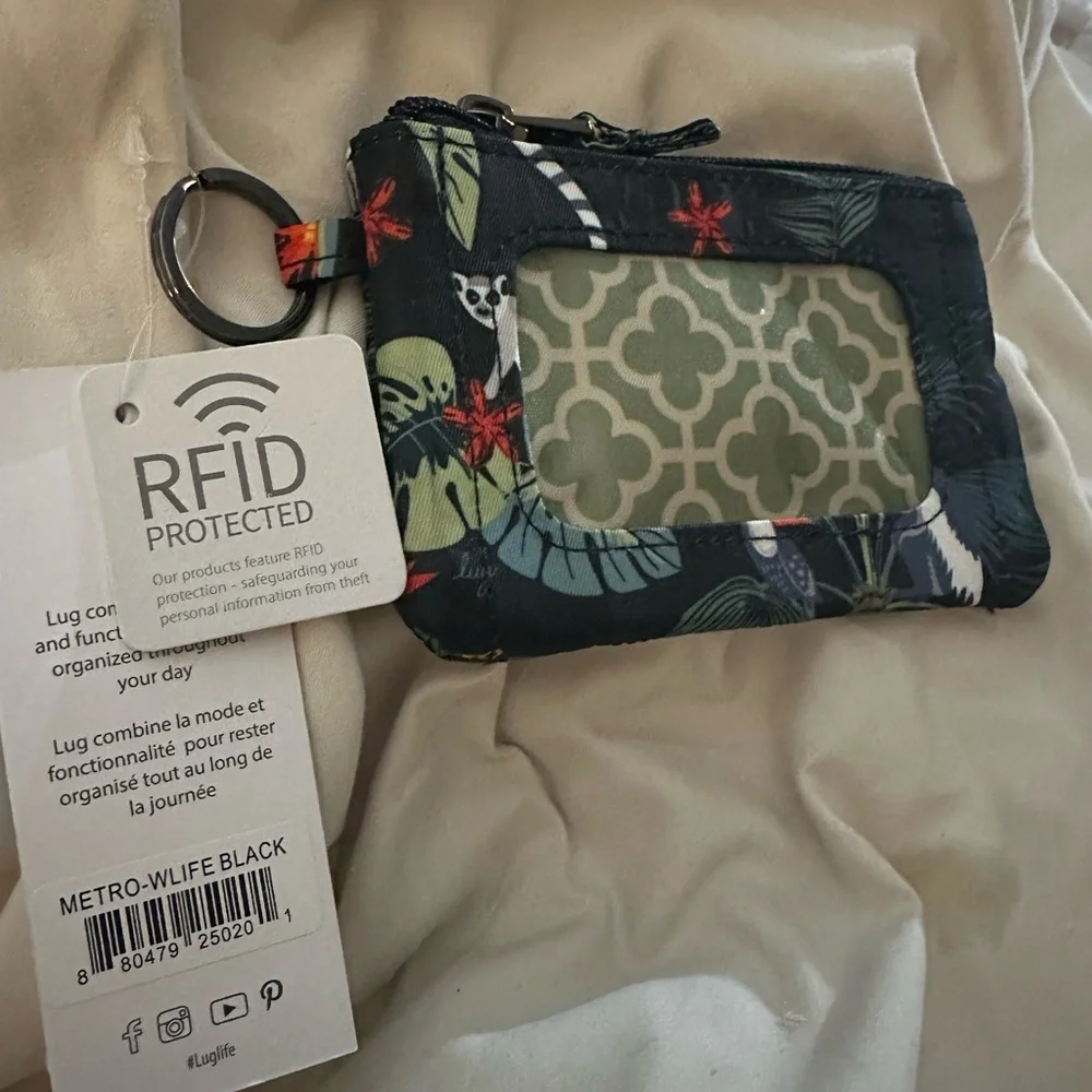Lug Metro Wildlife Black Quilted Wallet with‎ Keychain NWT $33 MSRP